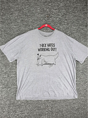 Crazy Dog T-Shirts T-Rex Hates Working Out Men's Gray Crew Tee Size 3XL